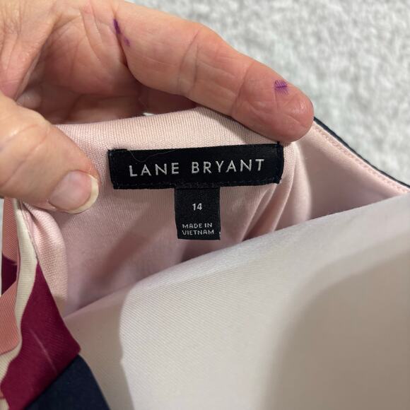 Lane Bryant Floral Faux Wrap Midi Dress Size 14 Navy Pink Asymmetrical Hem - Picture 5 of 8